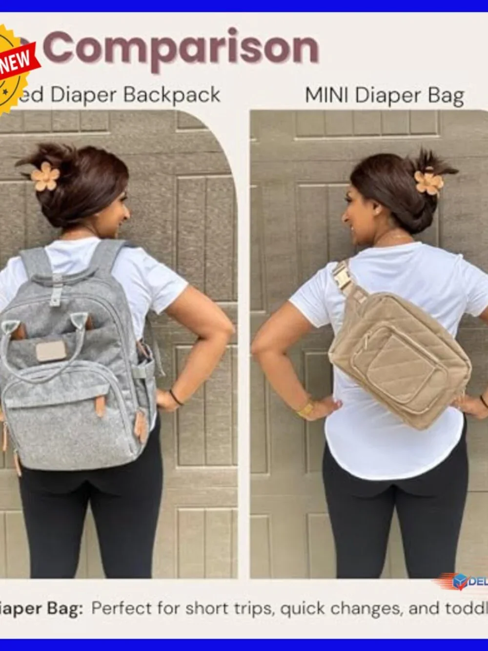 Mini Diaper Bag with Changing Pad, Adjustable Strap, Water-Resistant Nylon